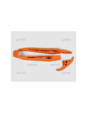 Kit patin de bras oscillant + patin de chaîne inférieur UFO orange KTM